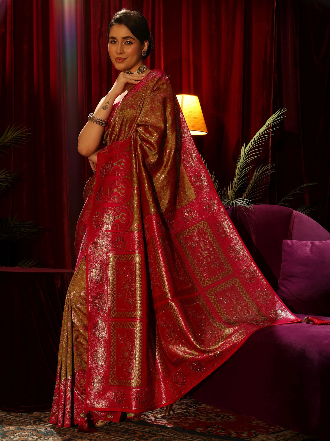 Mameraa Mustard Woven Design Silk Blend Saree