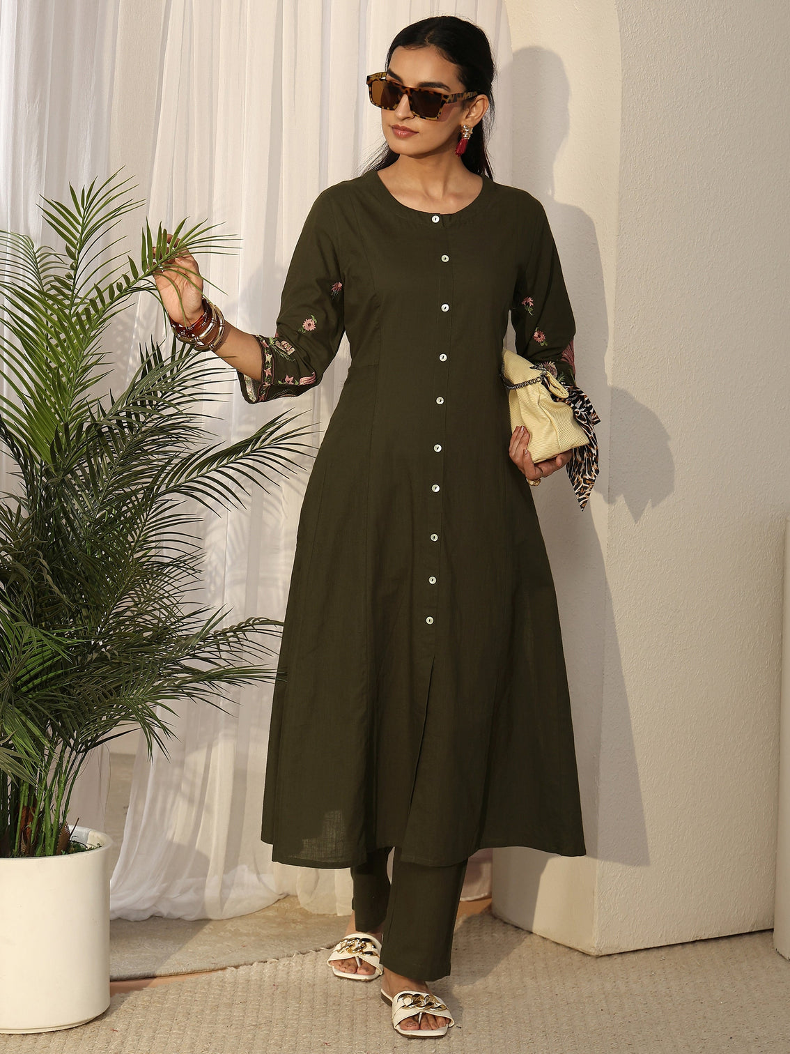 Mameraa Olive Green Cotton Co-Ord Set