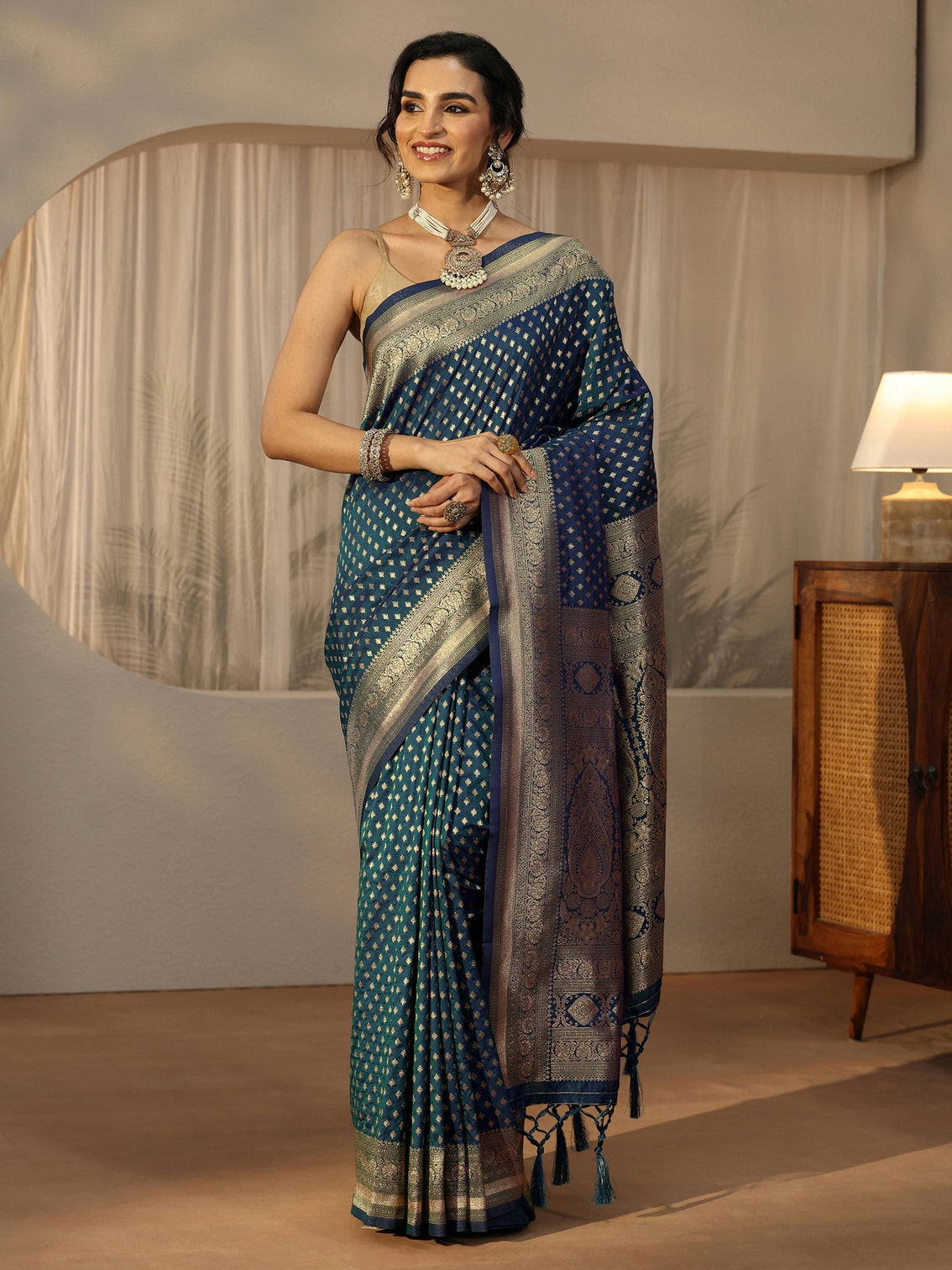 Mameraa Persian Blue Banarasi Silk Blend Saree