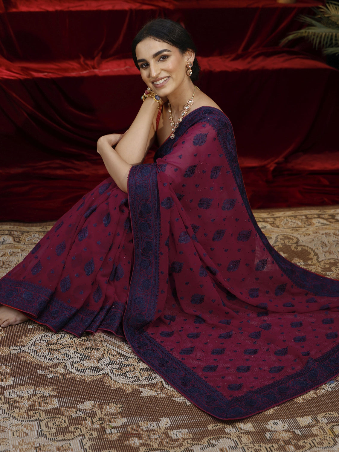 Mameraa Pink Embroidered Georgette Saree