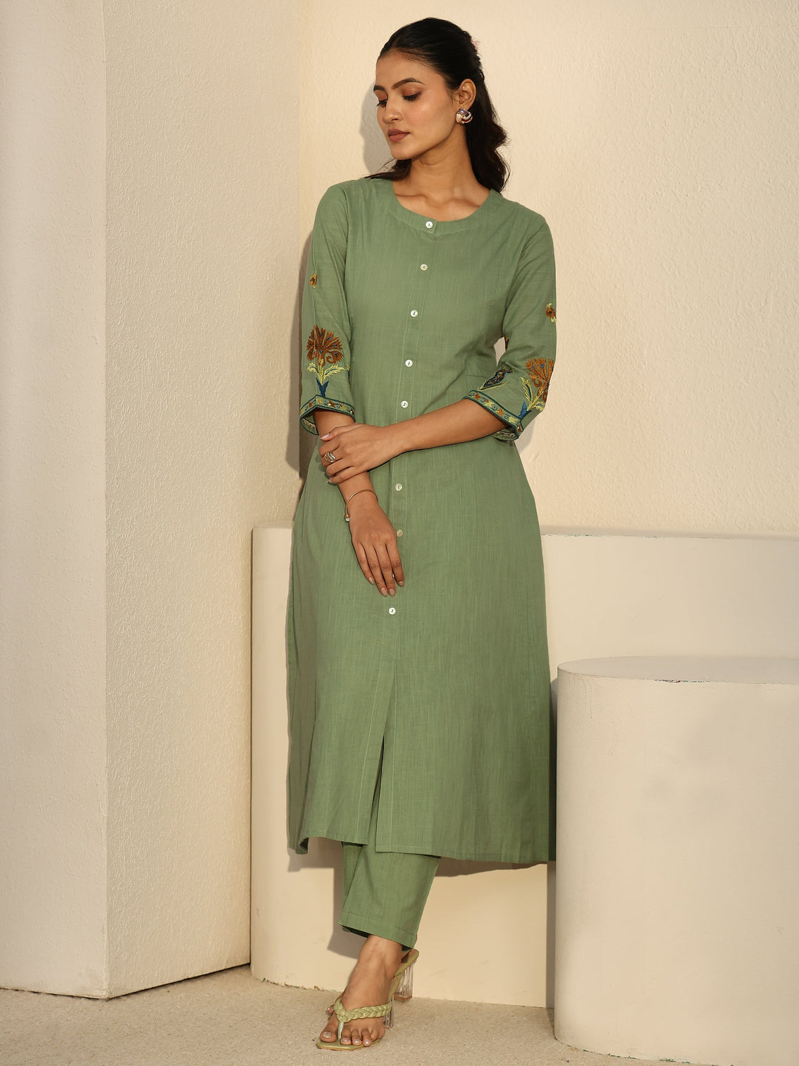 Mameraa Pista Green Cotton Co-Ord Set