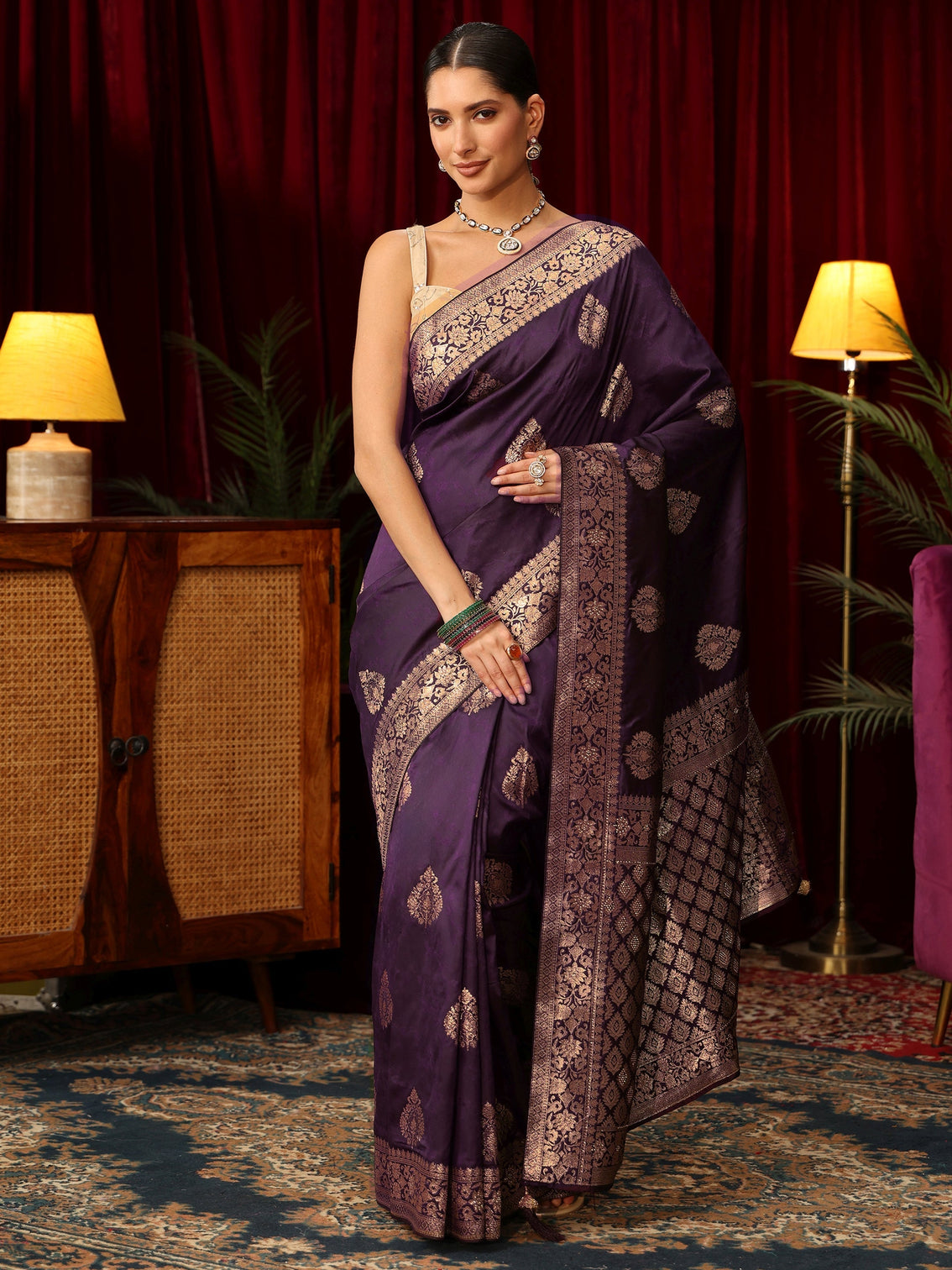 Mameraa Purple Woven Design Silk Blend Saree
