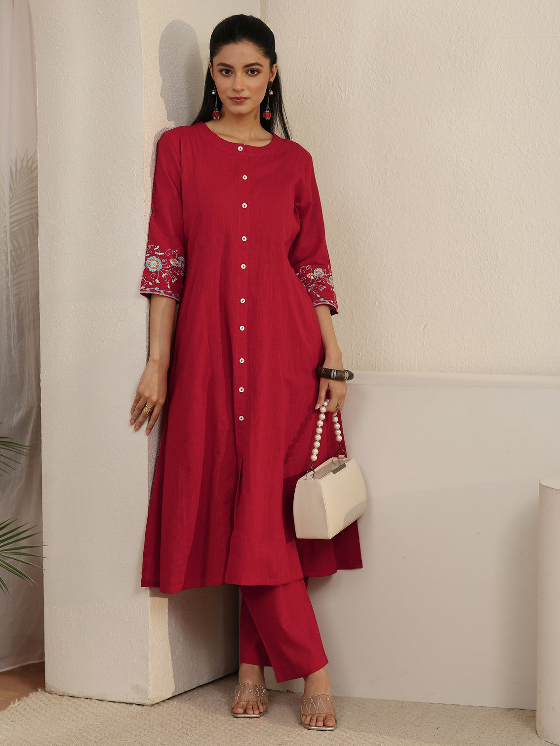 Mameraa Red Cotton Co-Ord Set