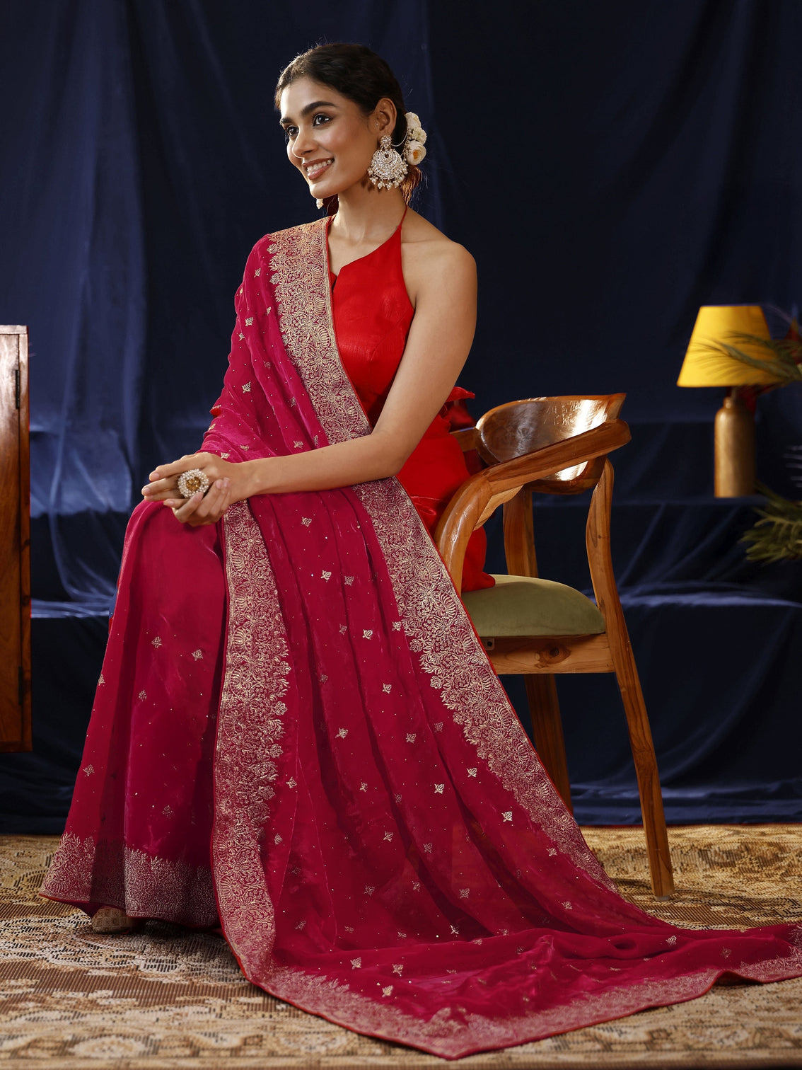 Mameraa Red Embroidered Tissue Saree