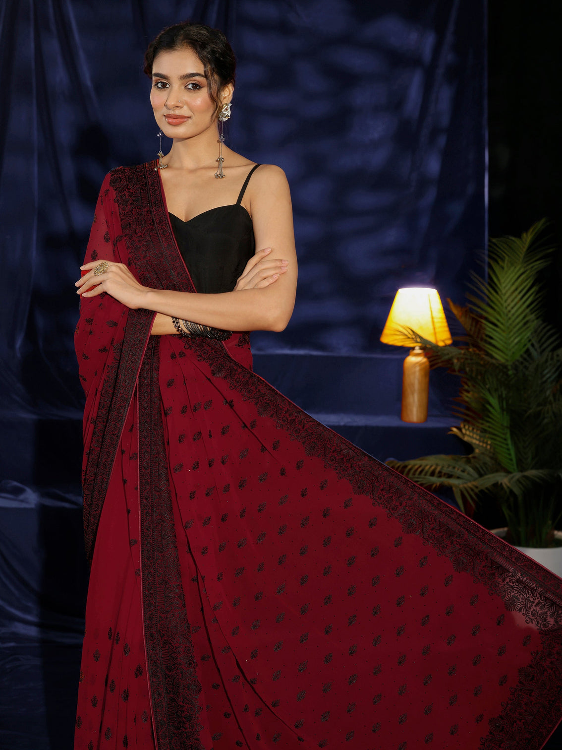 Mameraa Red Floral Embroidered Georgette Saree