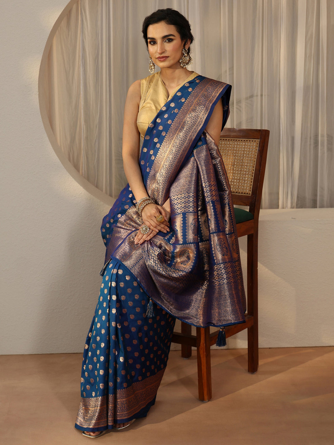 Mameraa Sapphire Blue Banarasi Silk Blend Saree