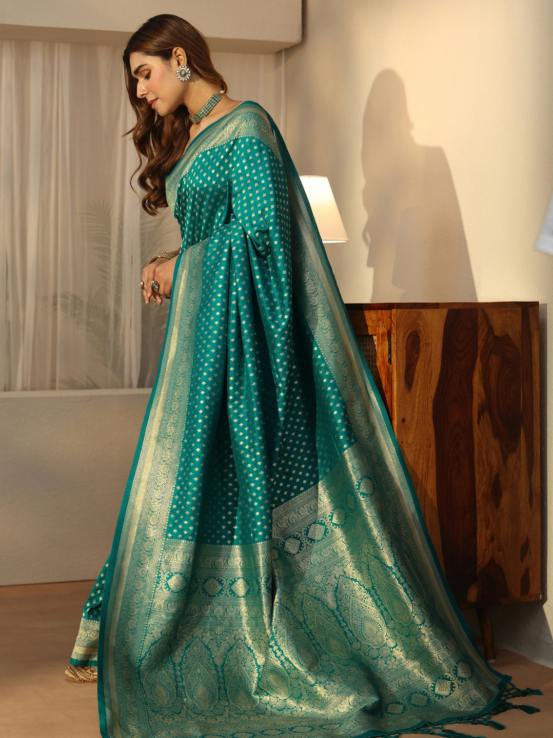 Mameraa Sea Green Banarasi Silk Blend Saree