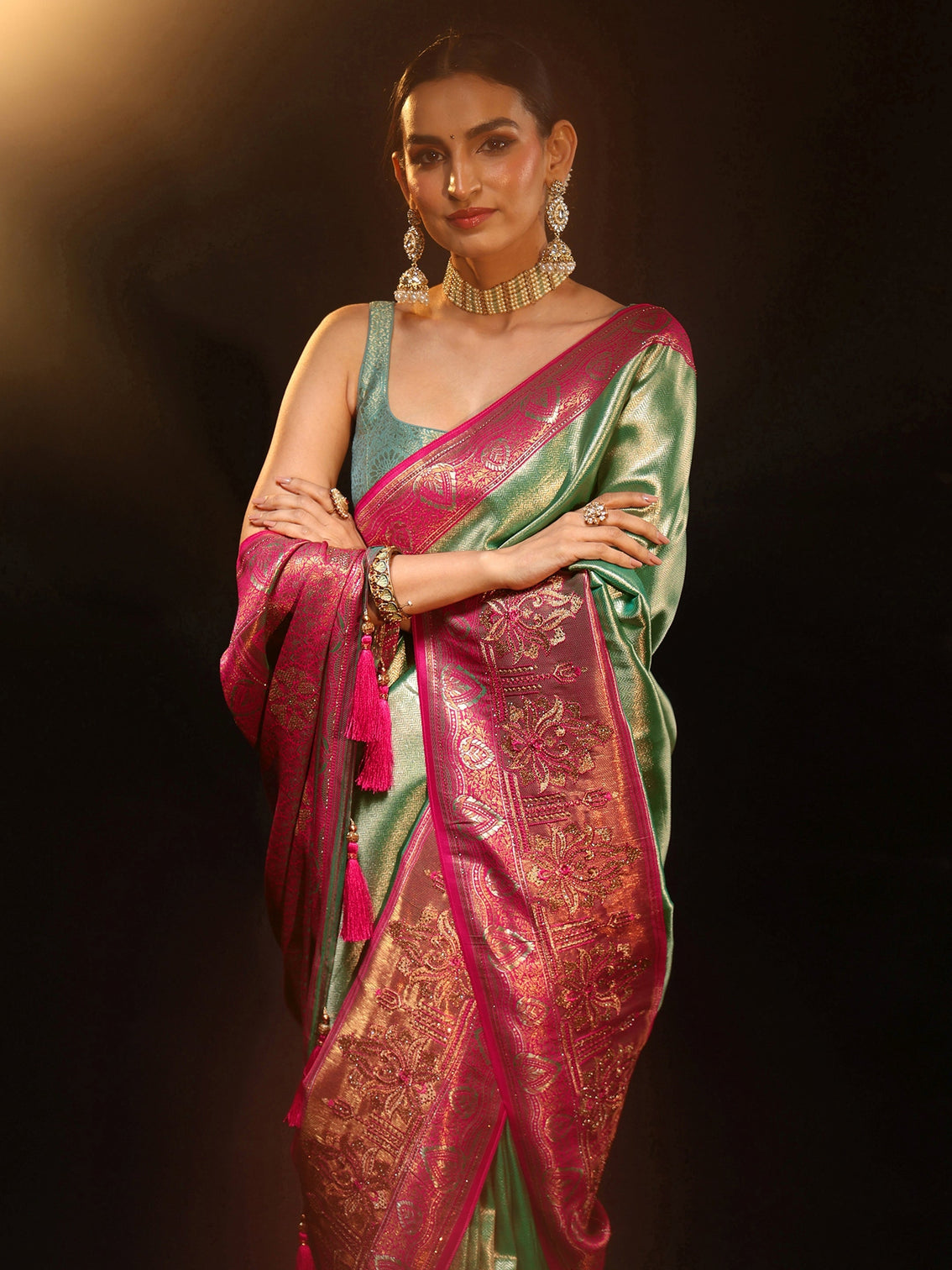 Mameraa Sea Green Woven Design Silk Blend Saree