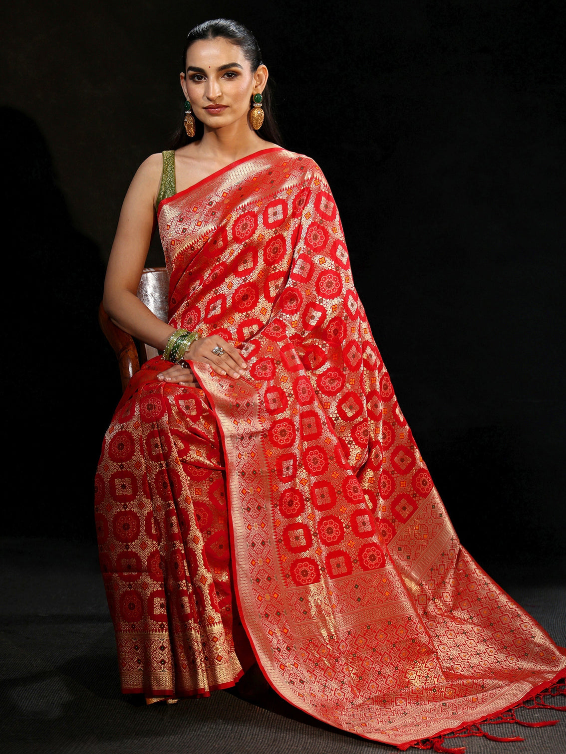 Mameraa Vermilion Red Banarasi Silk Blend Saree