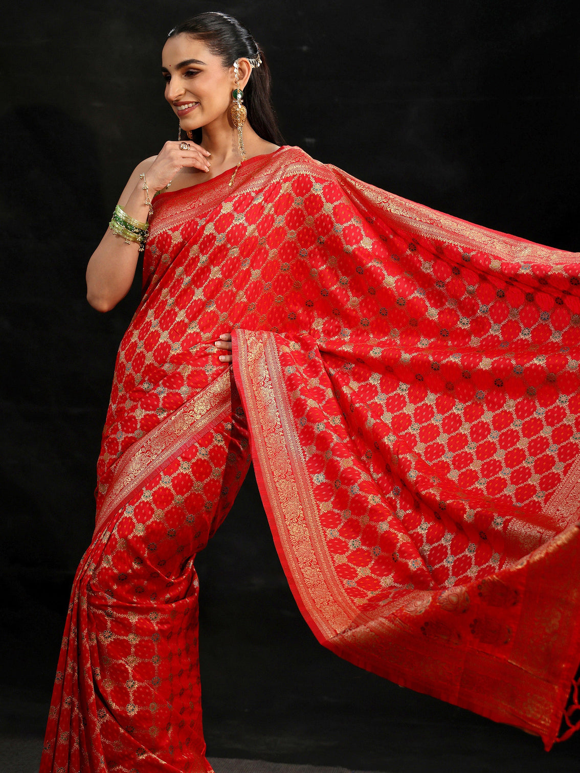 Mameraa Vermilion Red Banarasi Silk Blend Saree