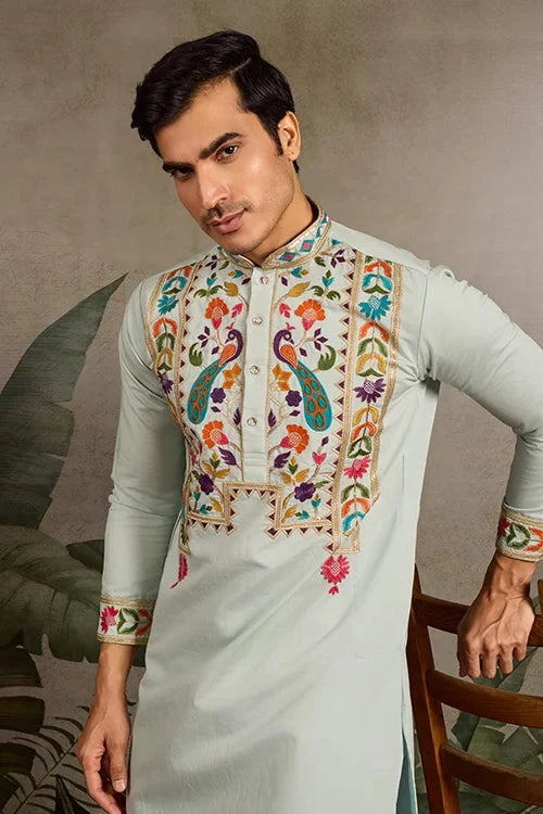 Pista Color Wedding Special Kurta Design for Mens Wear