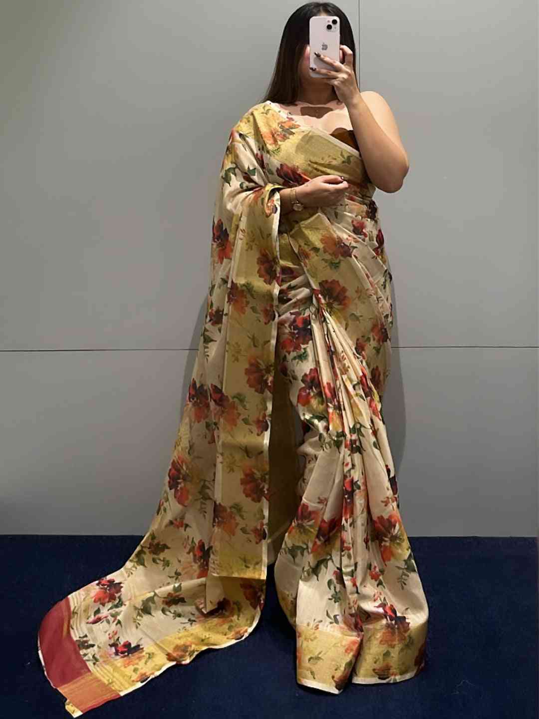Floral Elegance Exclusive Pure Linen Saree