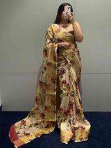 Floral Elegance Exclusive Pure Linen Saree