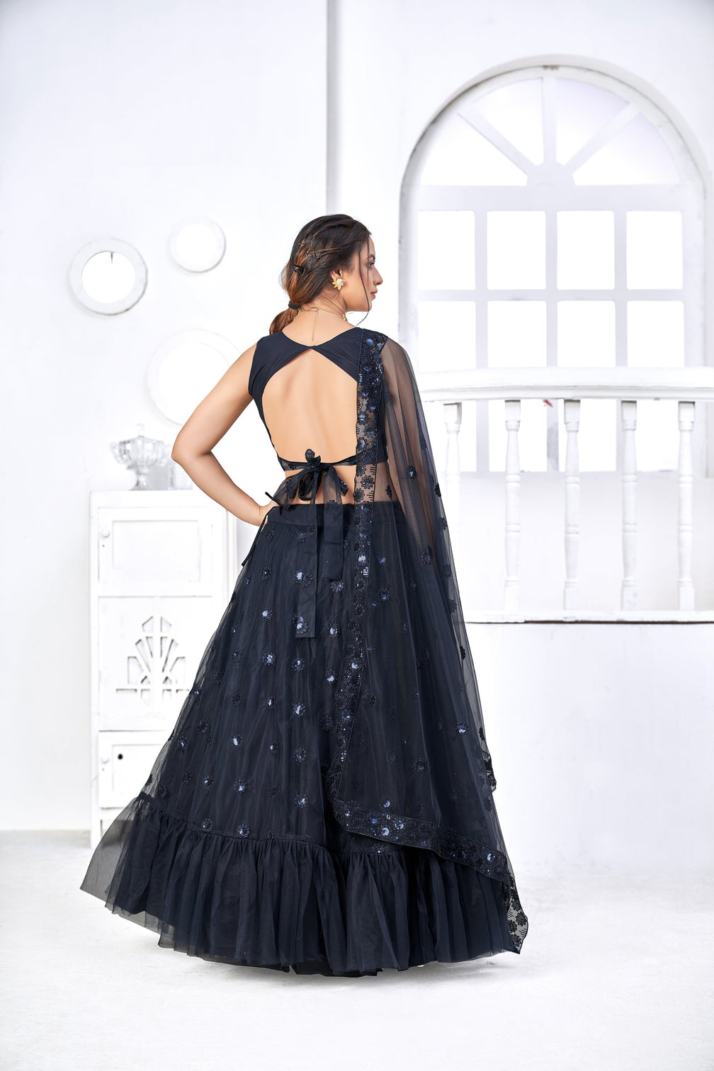 Lovely Navy Blue Thread Embroidery Festive Wear Lehenga Choli