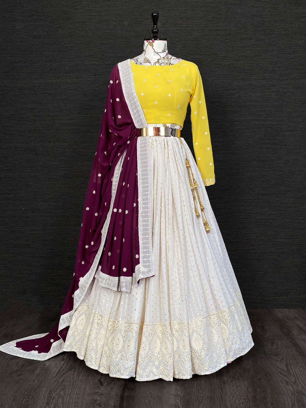 White Color Lucknowi Work Lehenga Choli With Dupatta