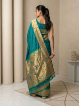 Green Soft Silk Paithani Meenakari Saree Tilak Zari Woven Motifs Temple Border Saree With Brocade Blouse