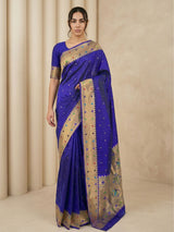 Violet Soft Silk Paithani Meenakari Saree Tilak Zari Woven Motifs Temple Border Saree With Brocade Blouse
