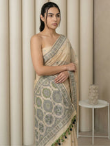 Chickoo Muga Cotton Saree with Resham Weaving  Meenakari Buttis, Pencil Art Pallu – Soft Summer Saree with Blouse Piece