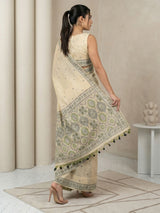 Chickoo Muga Cotton Saree with Resham Weaving  Meenakari Buttis, Pencil Art Pallu – Soft Summer Saree with Blouse Piece