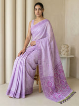 Lavender Muga Cotton Saree with Resham Weaving  Meenakari Buttis, Pencil Art Pallu – Soft Summer Saree with Blouse Piece