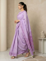 Lavender Muga Cotton Saree with Resham Weaving  Meenakari Buttis, Pencil Art Pallu – Soft Summer Saree with Blouse Piece