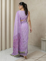 Lavender Muga Cotton Saree with Resham Weaving  Meenakari Buttis, Pencil Art Pallu – Soft Summer Saree with Blouse Piece