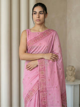 Pink Muga Cotton Saree with Resham Weaving  Meenakari Buttis, Pencil Art Pallu – Soft Summer Saree with Blouse Piece