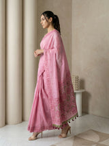 Pink Muga Cotton Saree with Resham Weaving  Meenakari Buttis, Pencil Art Pallu – Soft Summer Saree with Blouse Piece