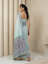 Sky Muga Cotton Saree with Resham Weaving  Meenakari Buttis, Pencil Art Pallu – Soft Summer Saree with Blouse Piece