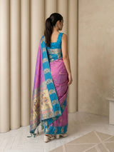 Lavender Soft Silk Paithani Saree Meenakari Peacock Motifs Zari Woven Swan Pallu Saree With Brocade Blouse