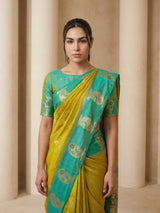 Mehendi Soft Silk Paithani Saree Meenakari Peacock Motifs Zari Woven Swan Pallu Saree With Brocade Blouse