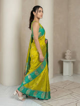 Mehendi Soft Silk Paithani Saree Meenakari Peacock Motifs Zari Woven Swan Pallu Saree With Brocade Blouse