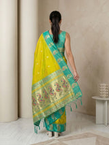 Mehendi Soft Silk Paithani Saree Meenakari Peacock Motifs Zari Woven Swan Pallu Saree With Brocade Blouse