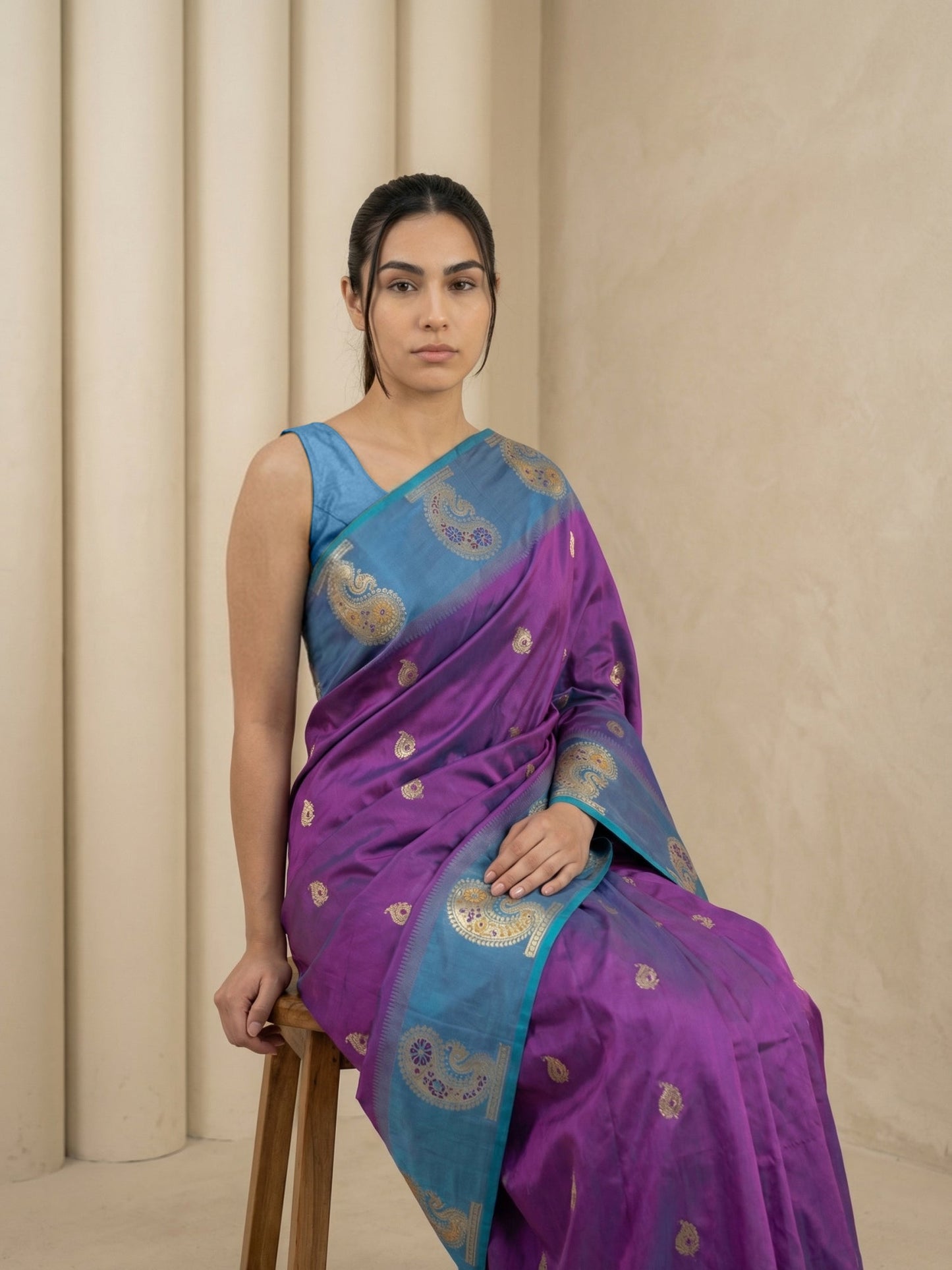Purple Soft Silk Paithani Saree Meenakari Peacock Motifs Zari Woven Swan Pallu Saree With Brocade Blouse