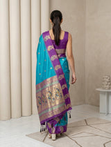 Rama Soft Silk Paithani Saree Meenakari Peacock Motifs Zari Woven Swan Pallu Saree With Brocade Blouse