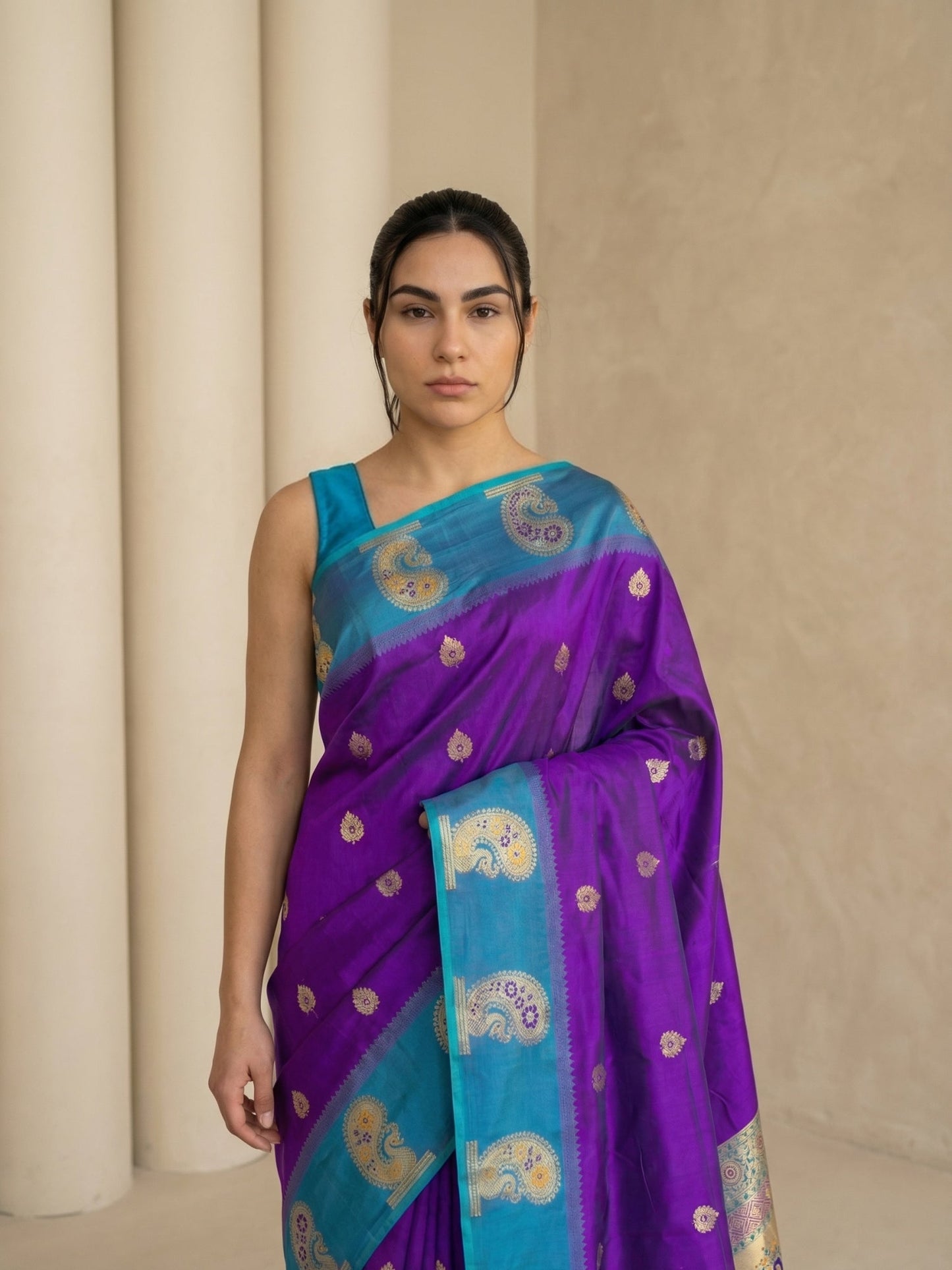Wine Soft Silk Paithani Saree Meenakari Peacock Motifs Zari Woven Swan Pallu Saree With Brocade Blouse