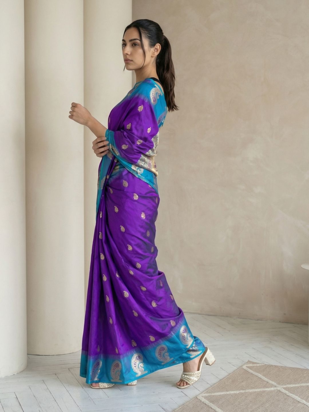 Wine Soft Silk Paithani Saree Meenakari Peacock Motifs Zari Woven Swan Pallu Saree With Brocade Blouse