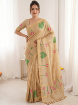 Chicko Premium Soft Linen Cotton Saree with Meenakari Lotus Pallu
