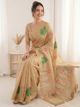 Chicko Premium Soft Linen Cotton Saree with Meenakari Lotus Pallu
