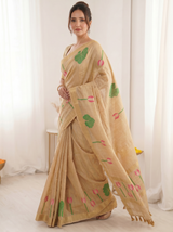 Chicko Premium Soft Linen Cotton Saree with Meenakari Lotus Pallu