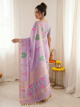 Lavender Premium Soft Linen Cotton Saree with Meenakari Lotus Pallu