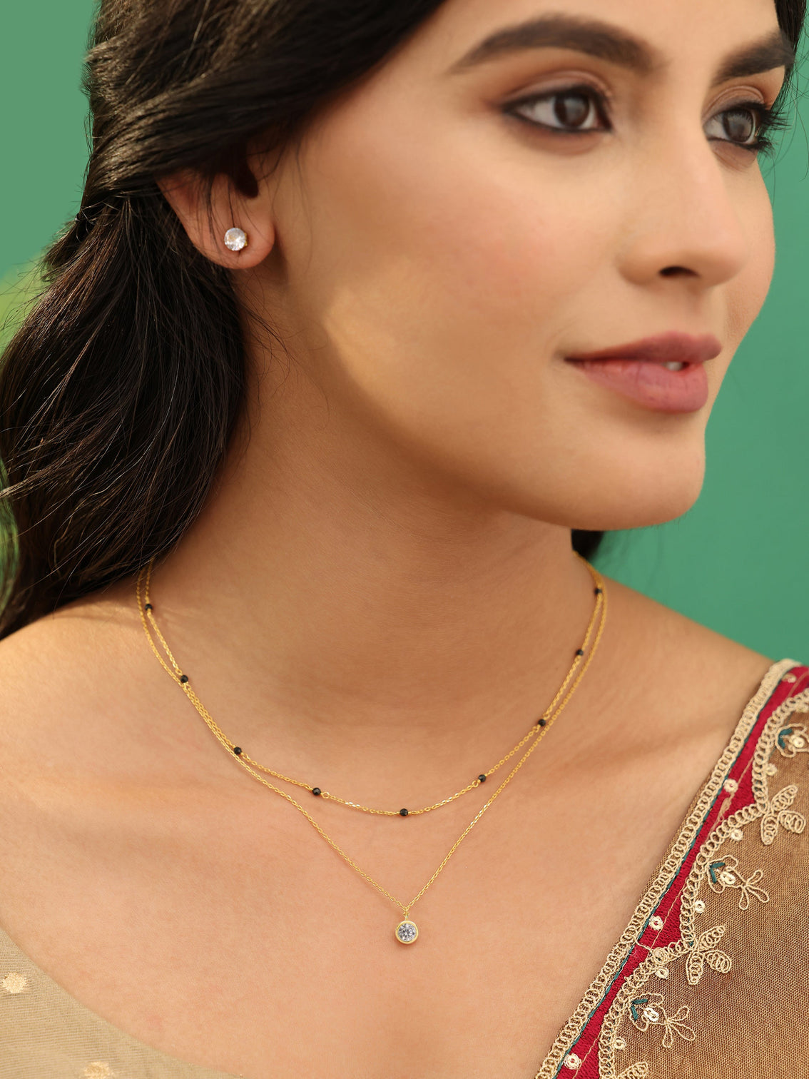 Mameraa Double-Layered Pearl Pendant 18K Gold Plated Mangalsutra