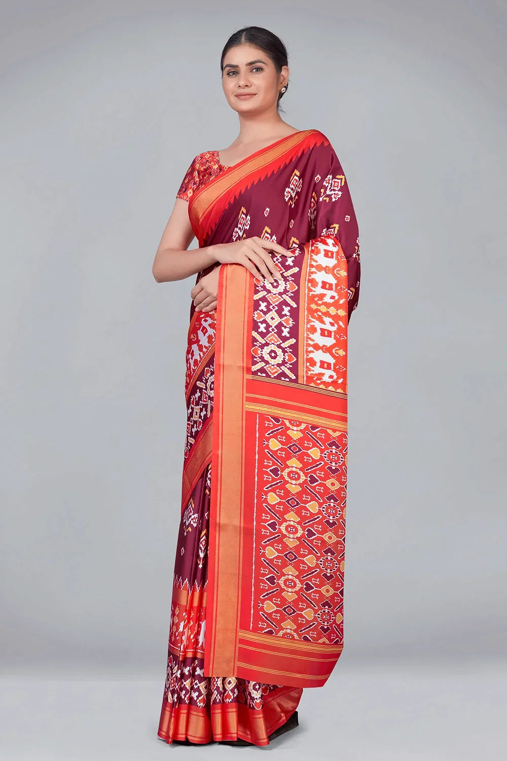 Maroon Patola With Digital Printed Saree