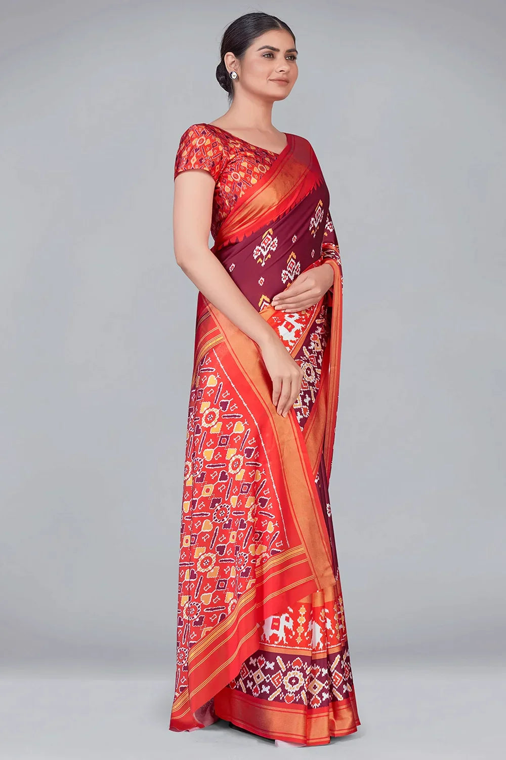 Maroon Patola With Digital Printed Saree