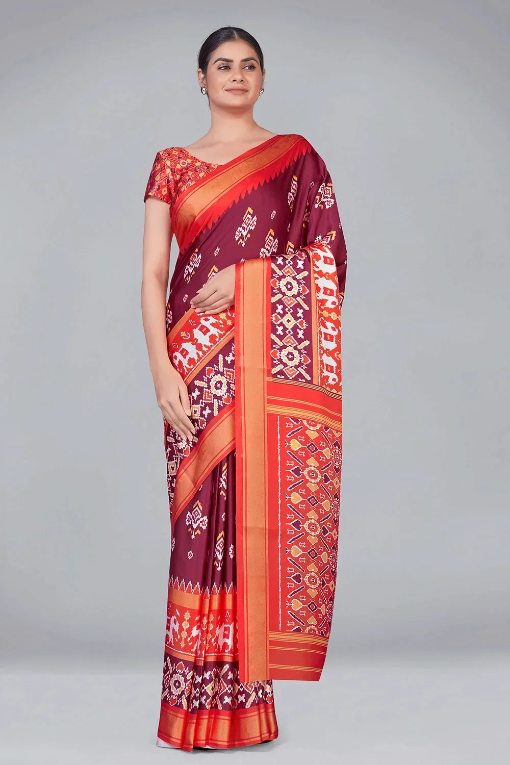 Maroon Patola With Digital Printed Saree