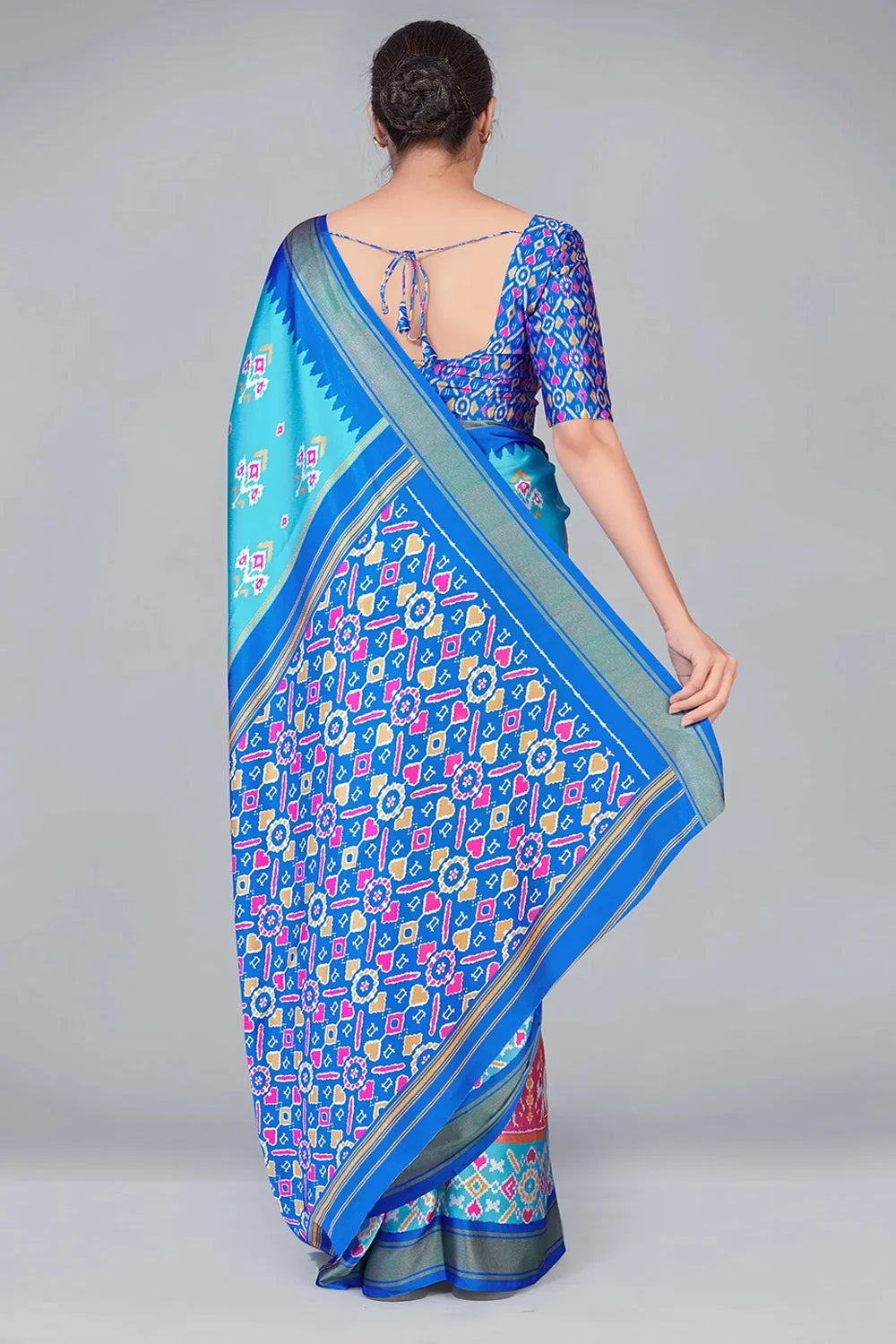 Sky Blue Patola With Digital Printed Saree