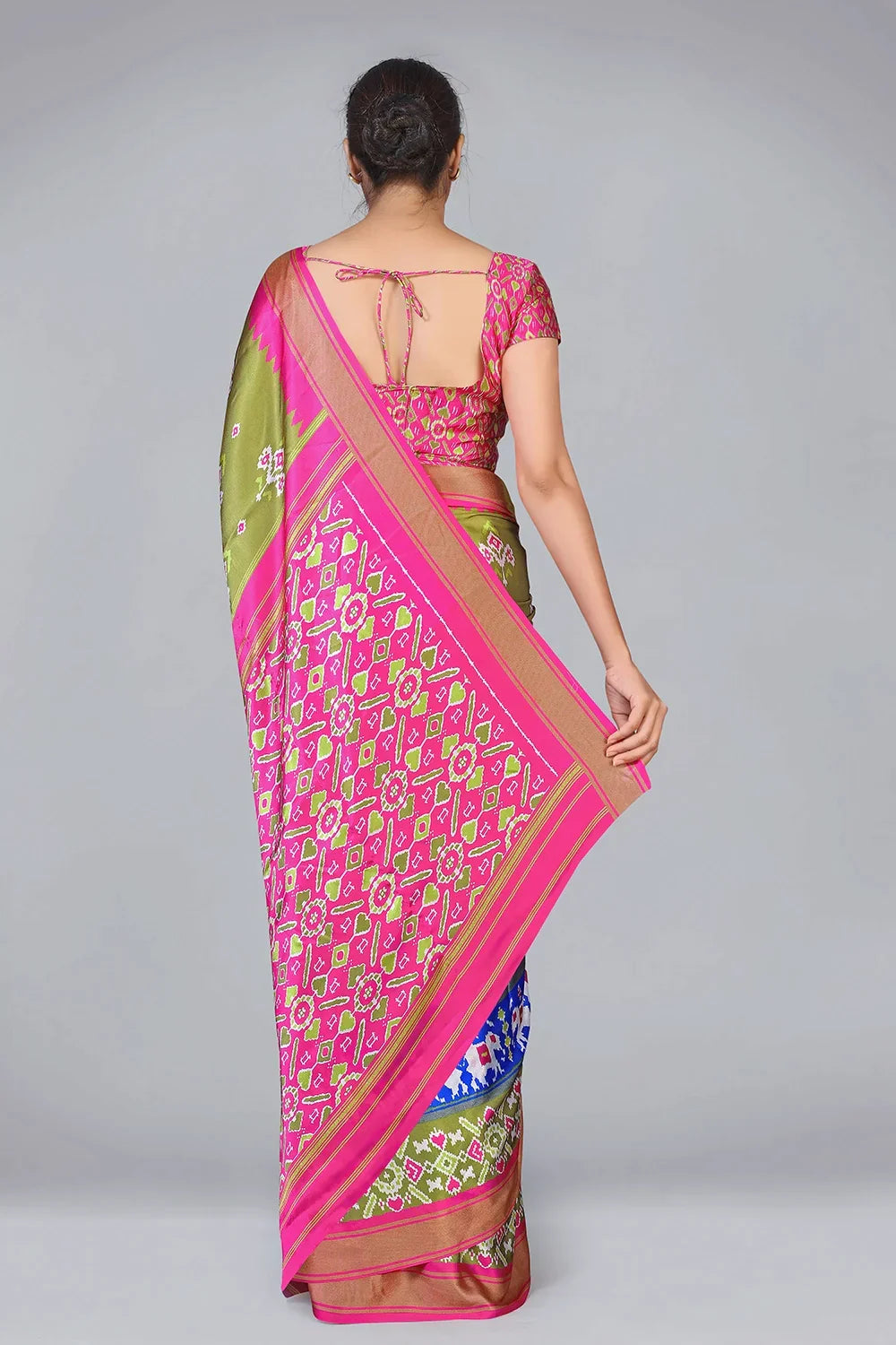 Mehndi Green Patola With Digital Printed Saree