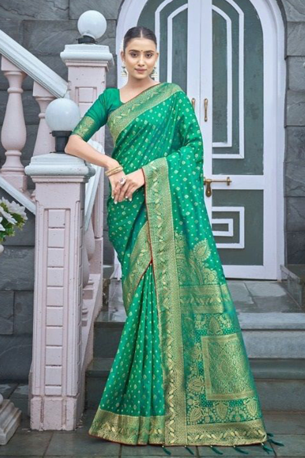 Sea Green Banarasi Silk Saree With Zari Weaving Work