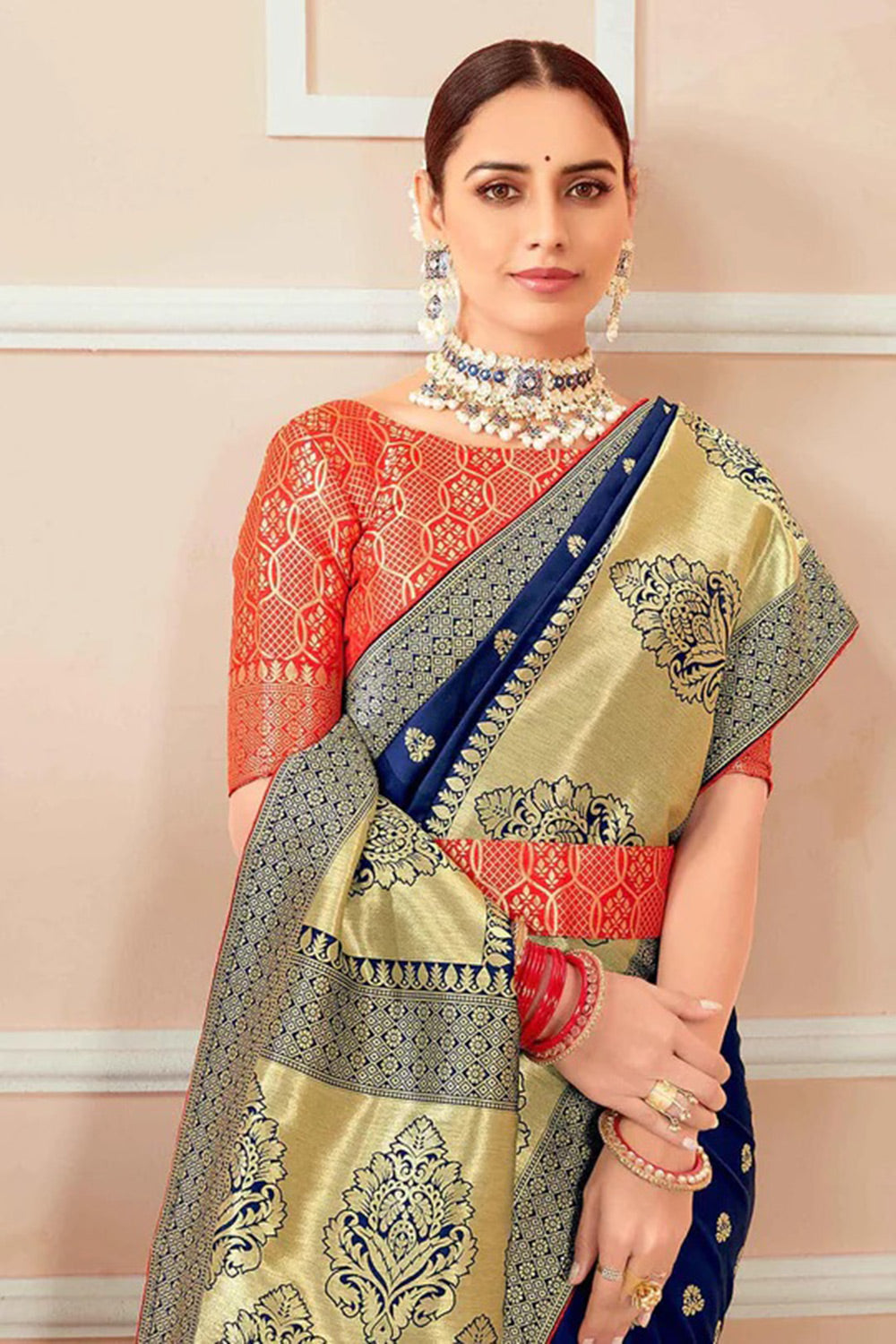 Blue Banarasi Silk Saree With Zari Weaving Work