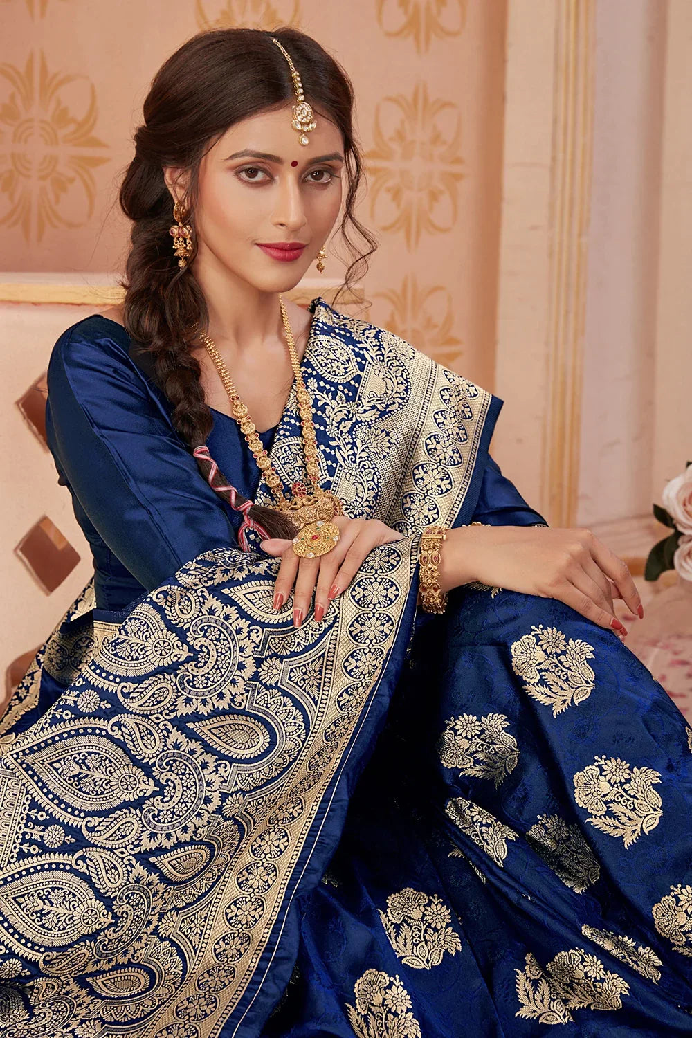 Blue Banarasi Silk Saree With Zari Weaving Work